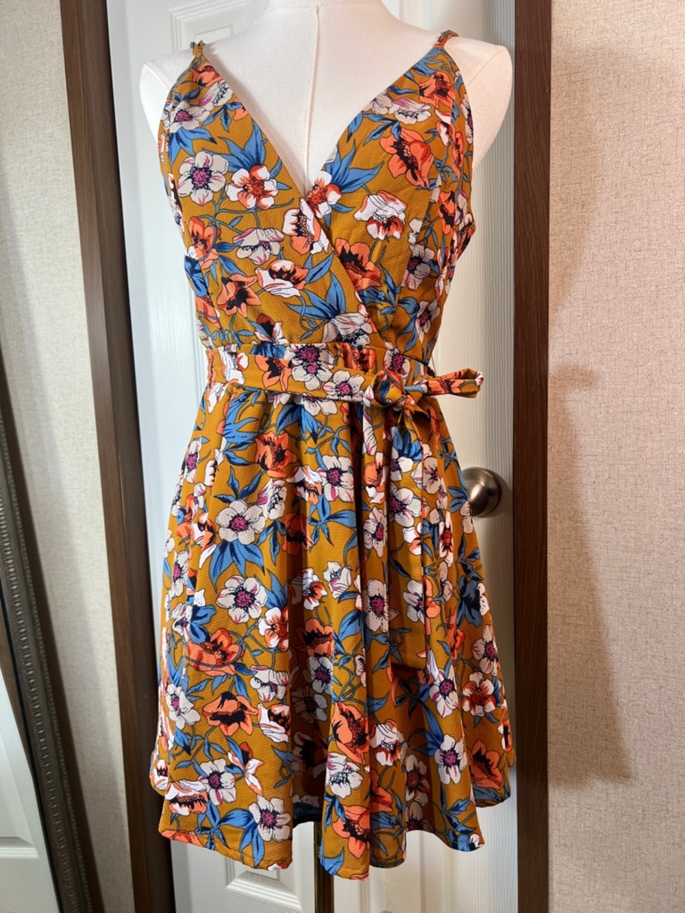 Charlotte Russe Mustard Floral Wrap Mini Dress